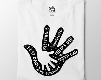 Camiseta con huella de mano para el Día del Padre, camiseta de superhéroe para papá e hijo.