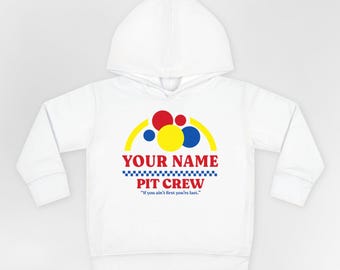 Personalized Toddler Pit Crew Hoodie - Custom Name Kids Racing Hoodie - Retro Motorsport Toddler Pullover - Racing Birthday Gift