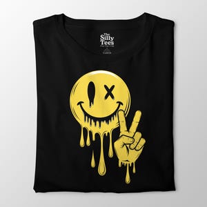 T-shirt met smeltende smiley: druipend vredesteken, T-shirt met grunge-rave-afbeelding