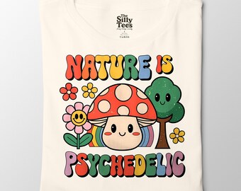 Trippy Mushroom Graphic Tee: Rainbow Hippie Naturecore Shirt