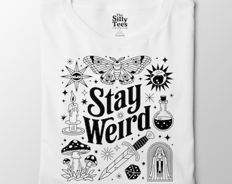 Stay Weird T-Shirt: Witchy Gothic Moth & Mushroom Tee
