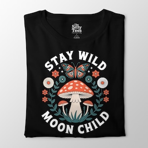 Stay Wild Moon Child Shirt, Retro Mushroom Tee, Boho Psychedelic Graphic Shirt, Spiritual Nature Lover Shirt