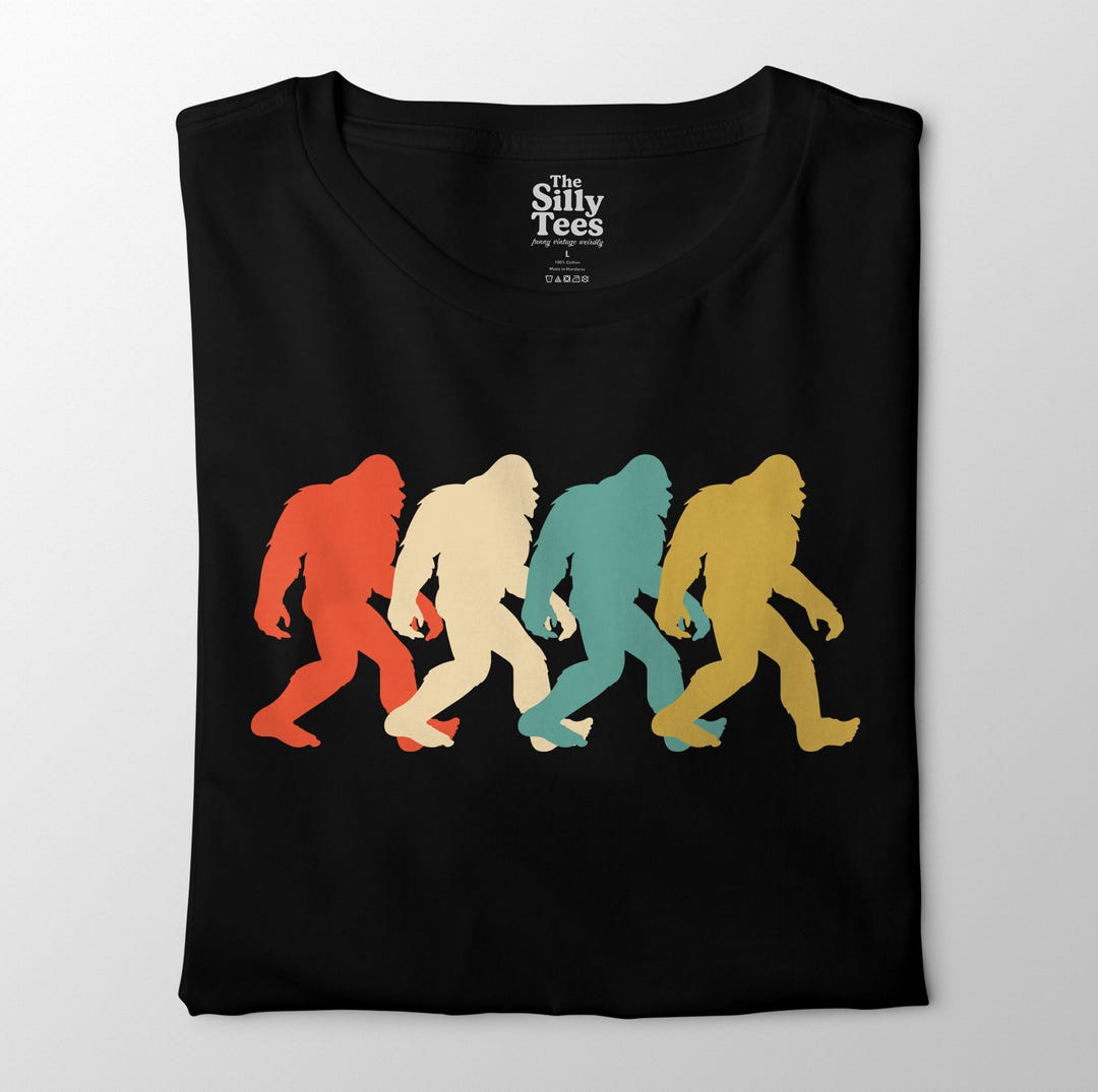 Retro Bigfoot Silhouette Tee, Colorful Sasquatch Walking T-shirt ...