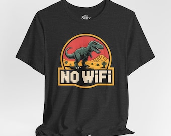 Camiseta divertida de gamer, camiseta de dinosaurio sin wifi, camiseta retro pixel art, regalo para frikis de la informática, humor de programador, camiseta nostálgica de los 90, juego sin conexión