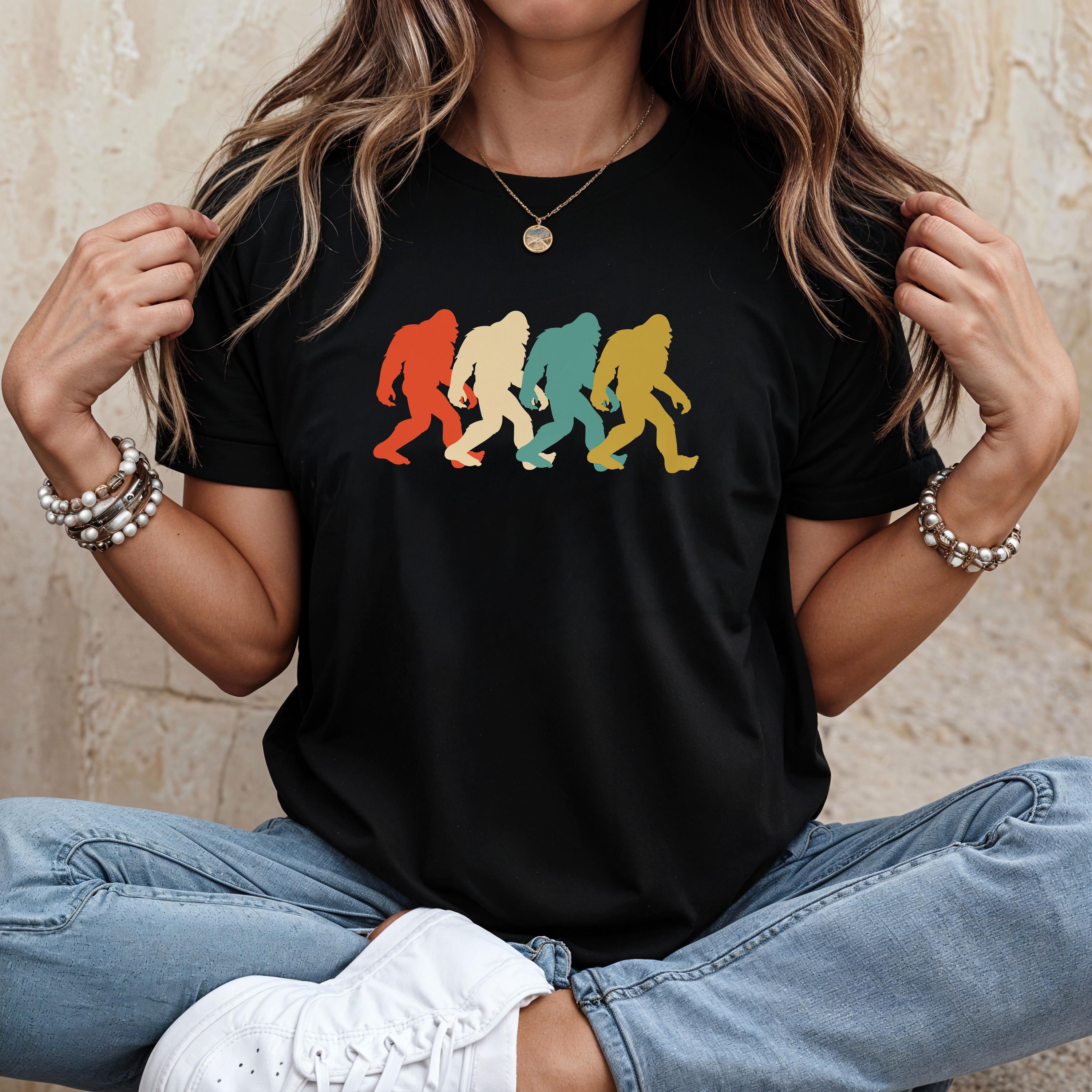 Retro Bigfoot Silhouette Tee, Colorful Sasquatch Walking T-shirt ...