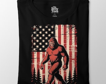 Patriotic Bigfoot T-Shirt: American Flag Sasquatch Tee