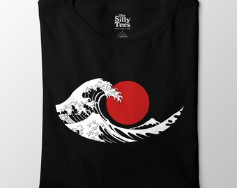 Great Wave Japan Shirt, Hokusai Red Sun Graphic Tee