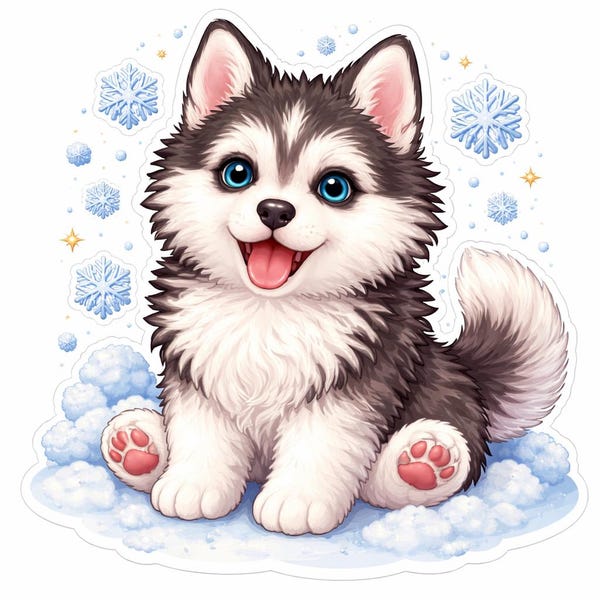 Juego de pegatinas Kawaii Husky / Calcomanías de perro siberiano para portátiles y botellas de agua