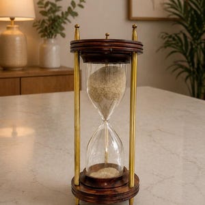 Vintage Wooden Hourglass Timer, Sand Timer Decor, Rustic Desk Decor, Glass Hourglass, Office Desk Accessory, Minimalist Home Decor Gift