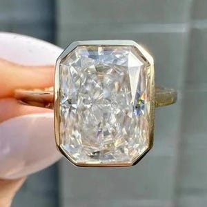 Bezel Set 4 CT Radiant Cut Moissanite Ring, Radiant Engagement Ring, 14K Gold Wedding Ring Anniversary Gift For Women Radiant Solitaire Ring