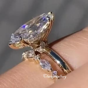 2.5 CT Marquise Cut Moissanite Engagement Ring Set, Marquise Bridal Ring Set, 14K Gold Wedding Ring Set, Anniversary Ring Set For Wife.