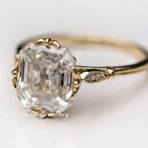 4 CT Asscher Cut Moissanit Diamant Ring, Asscher Cut Verlobungsring, 14K Gold Vintage Ehering für Frauen, Jubiläumsring für Frauen