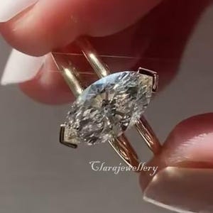 Marquise Moissanite Double Band Ring: 14K Solid Gold V Prong Engagement