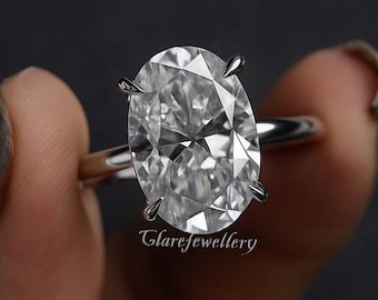 Anello di fidanzamento con moissanite taglio ovale da 3 carati, anello solitario con alone nascosto, anello nuziale con diamante ovale in oro 14 carati, regalo di anniversario per lei
