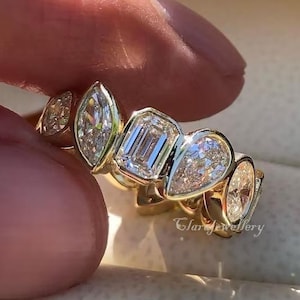Moissanite Eternity Band: Multi Shape 14K Gold Anniversary Ring