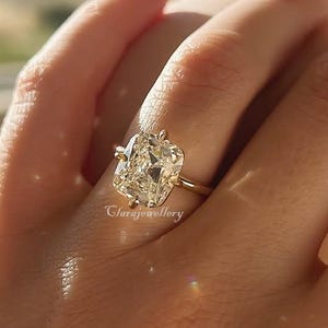 3 CT Elongated Cushion Cut Moissanite Engagement Ring 14K Solid Gold Unique Prong Setting Ring Cushion Solitaire Diamond Anniversary Ring