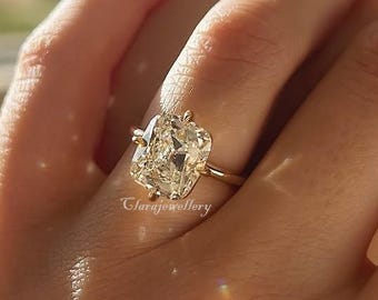 3 CT Elongated Cushion Cut Moissanite Engagement Ring 14K Solid Gold Unique Prong Setting Ring Cushion Solitaire Diamond Anniversary Ring