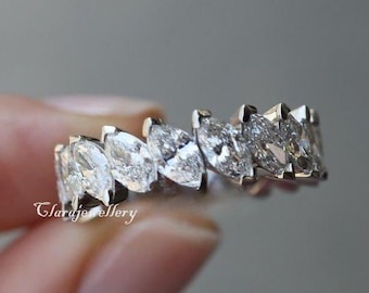 Marquise Moissanite Eternity Ring 14K White Gold Full Eternity Band Stacking Anniversary Ring Unique Wedding Band Marquise Wedding Band.