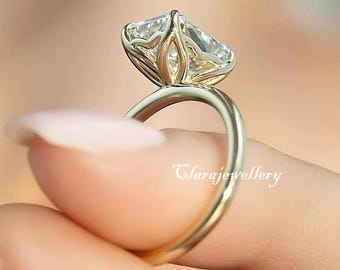 Radiant Cut Moissanite Engagement Ring, 2.5 CT Radiant Tulip Set Ring, 14K Solid Gold Floral Solitaire Diamond Ring For Women, Promise Ring