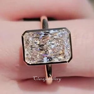 Radiant Cut Moissanite Ring: 14K Gold Bezel Solitaire, Minimalist Engagement
