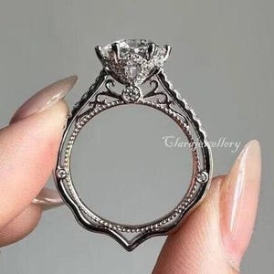3 CT Round Moissanite Engagement Ring, Round Cut Diamond Ring, 14K Gold Wedding Ring, Proposal Ring, Anniversary Gift For Her.