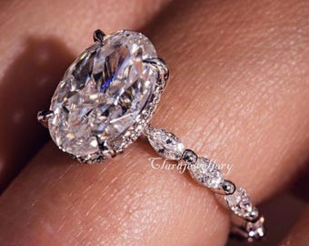 3 CT Oval Moissanite Engagement Ring, 14K Solid Gold Diamond Band Ring, Custom Handmade Ring, Dainty Sparkly Ring, Promise Ring For Her.