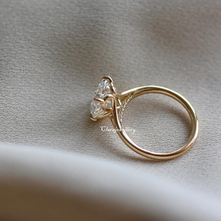 2 CT Elongated Cushion Engagement Ring Unique Prong Set Wedding Ring 14K Solid Gold Cushion Solitaire Ring Anniversary Gifts For Women.