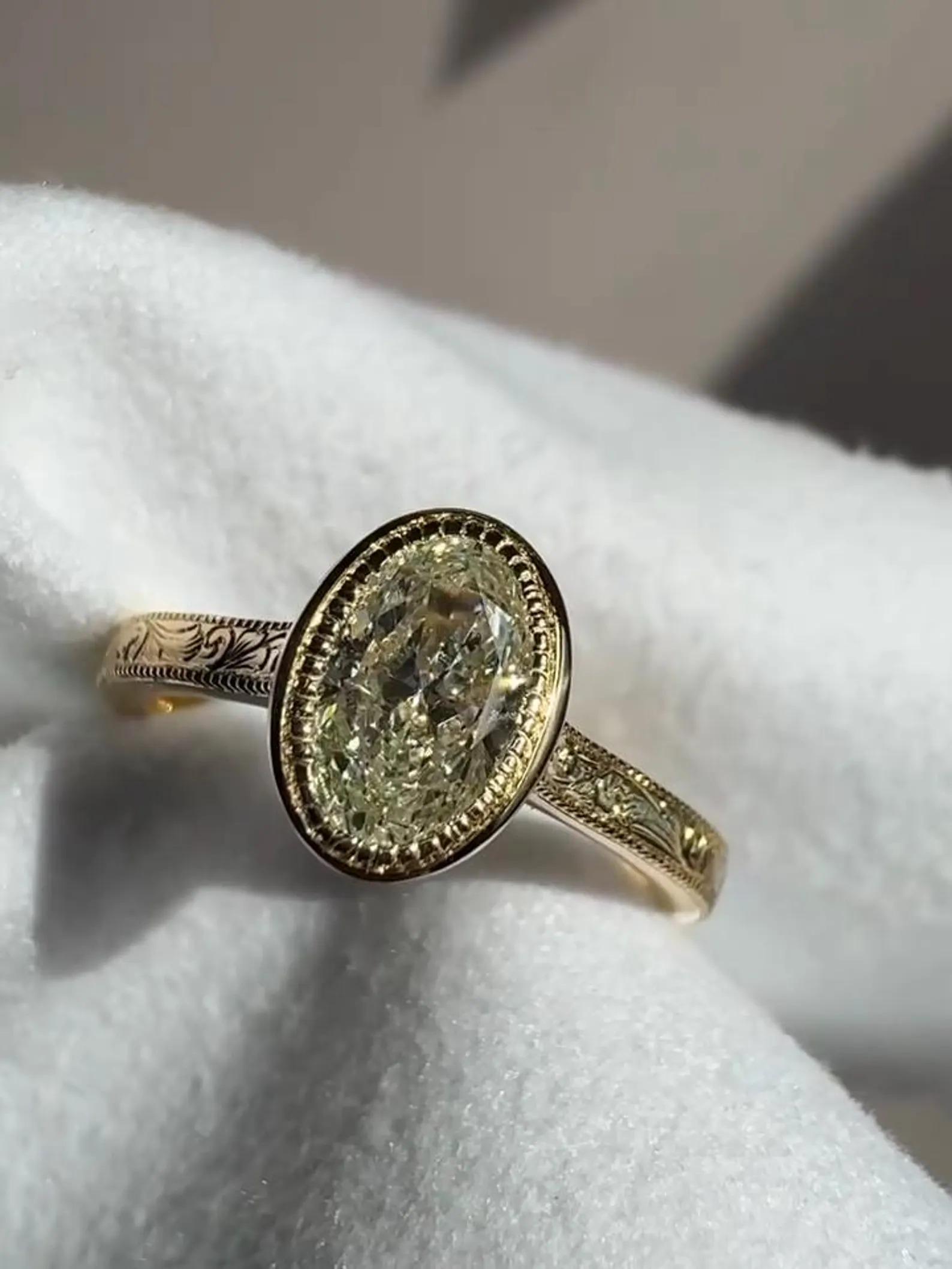 Vintage 2 CT Oval Cut Moissanite Engagement Ring, Bezel Set 14K Solid ...