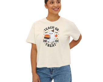 Teach or Treat Ghost Tee | Halloween Teacher Shirt, Candy Stack Design