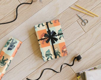 Retro Sasquatch Pattern Gift Wrapping Paper Roll | Squatch Checkerboard Wrap