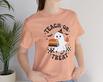 Teach or Treat Ghost Teacher Shirt | Halloween Books, Apple, Witch Hat Tee