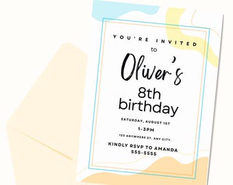Editable Modern Birthday Invitation (Instant Download)