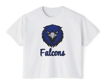 Falcons Crop Tee | Falcon Mascot Spirit Wear | Blue & White Fan Shirt