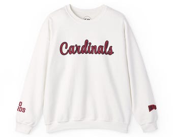 Cardinals Script Crewneck sweatshirt | Back Number 0, Sleeve Logo