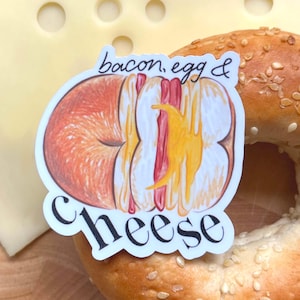 Pegatina de vinilo mate de bagel con tocino, huevo y queso, bonita pegatina para portátil, pegatinas de vinilo, pegatinas para portátil, bonita pegatina, pegatina de bagel, pegatina de Nueva York