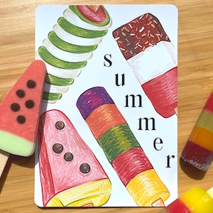 Summer Ice Lolly Art Print, Home Decor, Food Wall Art, Food Poster, A5 Wall Art, Illustration Prints, Food Art Print, Popsicle Print