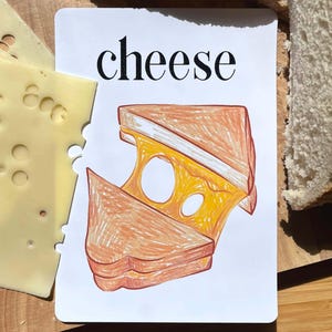 Grilled Cheese Art Print, Home Decor, Food Wall Art, Illustrated Poster, A5 Wall Art, Illustration Prints, Cheese Toastie Print, Cheese Art