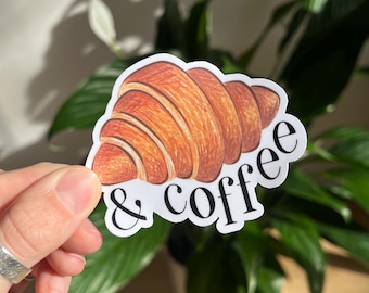 Croissant & Coffee Pastry Matte Sticker, Illustrated Vinyl Decal