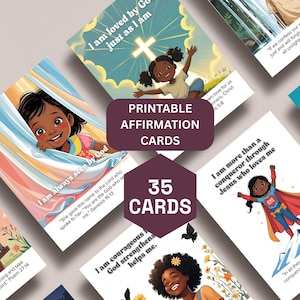 Cartões de Afirmação Cristã Black Girl Magic – 35 Cartões de Escrituras para Imprimir - Versículos Bíblicos Encorajadores - Cartões de Versículos Bíblicos Inspiradores