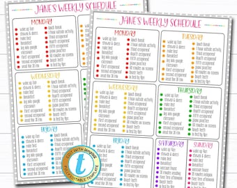 Printable Weekly Schedule, Home School Daily Subject Checklist, Homework Organizer Kids Student Calendar Planner Printable Editable Template