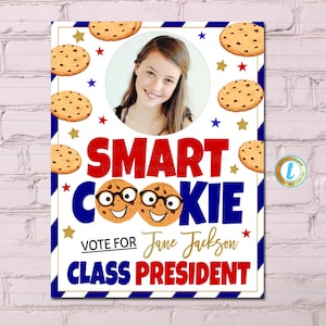 Slimme stemposter voor koekjesklasse, stemposter schoolverkiezing voor klas president campagne, flyer gunst traktatie studentenraad, BEWERKBAAR