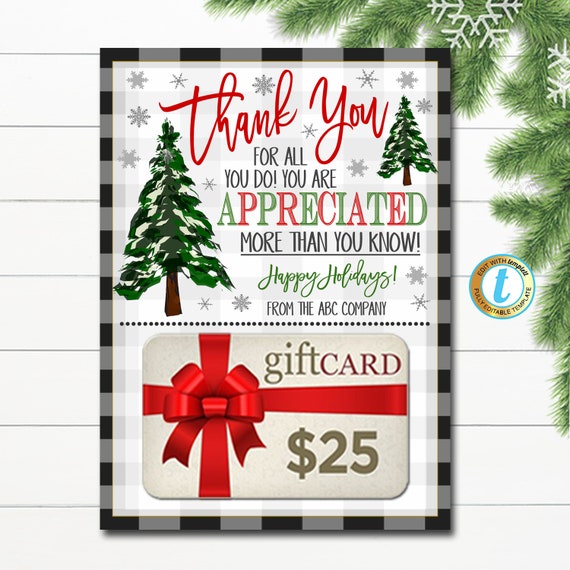 Christmas Thank You Gift Card Holder, Teacher Staff Employee Nurse  Volunteer Staff Holiday Appreciation, School pto pta, Editable Template