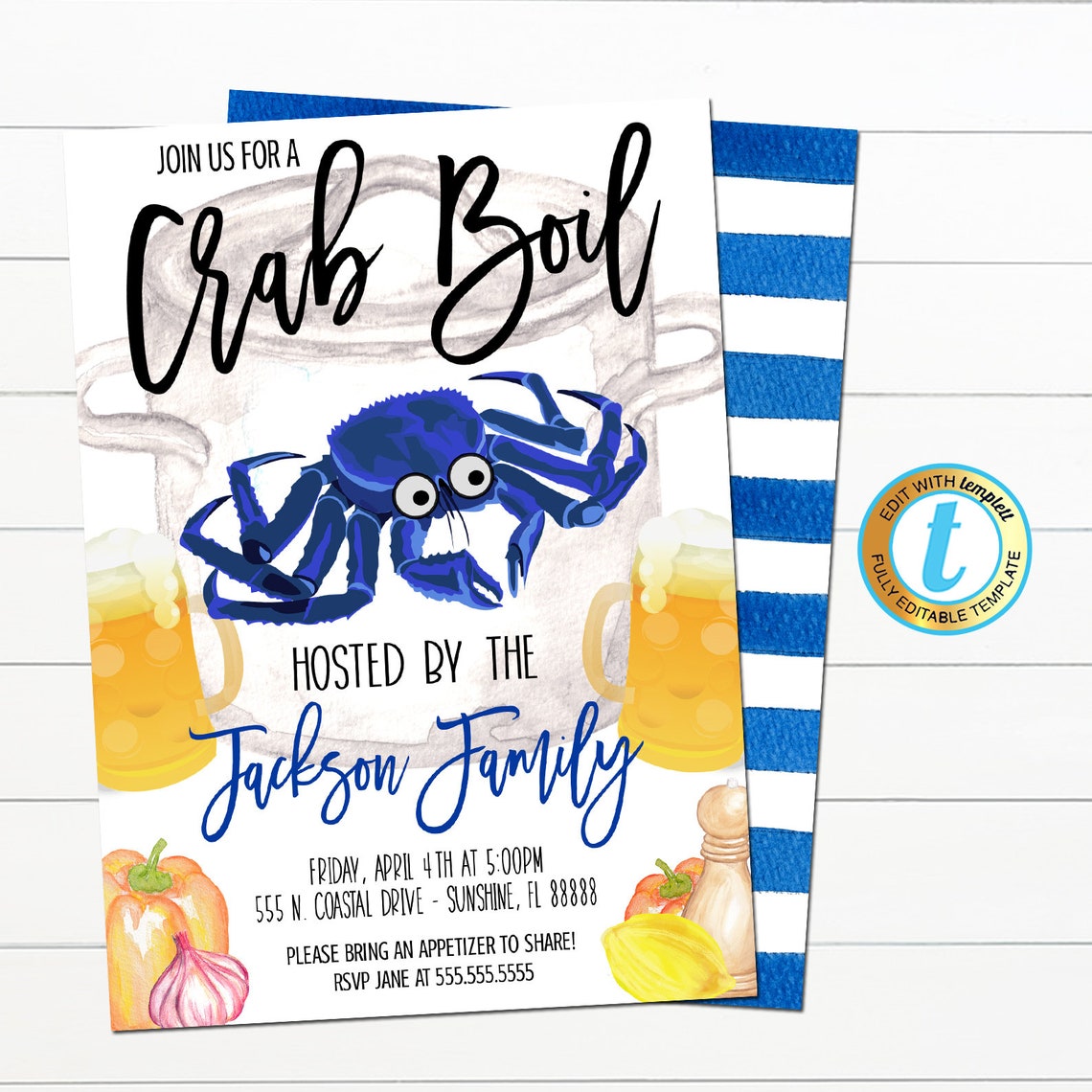 An Invitation From A Crab Crab Boil Invitation Southern Seafood Blue Crab Party - Etsy