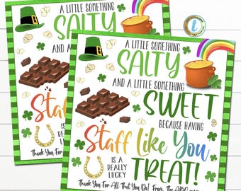 St. Patrick's Day Chocolate Popcorn Gift Tag, Teacher Staff Employee School Appreciation Week Gift, Salty Sweet Treat Thank You, Editable