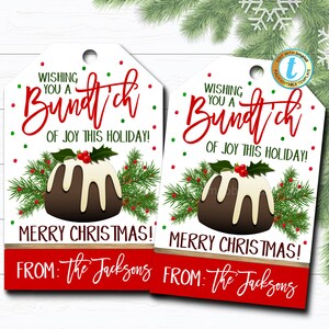 Christmas Bundt Cake Gift Tag, Wishing you a bundtch of Joy, Holiday Teacher Staff Employee Tag, School Pto Pta Xmas, DIY Editable Template
