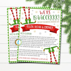 Carta de bienvenida de los elfos, Hola de la carta de llegada de los elfos, estamos de regreso Archivo digital imprimible de Elf Christmas, PLANTILLA EDITABLE DIY