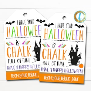 Halloween Gift Tags, Chalk Full of Fun Kids Friend Classroom Trick or Treat Non Candy Party Favor, DIY Instant Download Editable Template