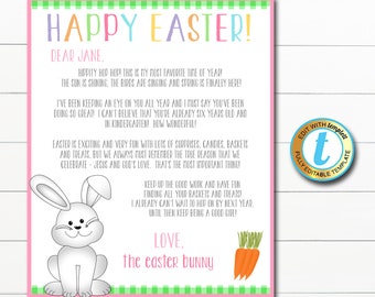 Carta de la plantilla del conejito de Pascua, búsqueda de cesta de cartas sorpresa de la mañana de Pascua para niños imprimibles, plantilla editable de descarga instantánea de bricolaje