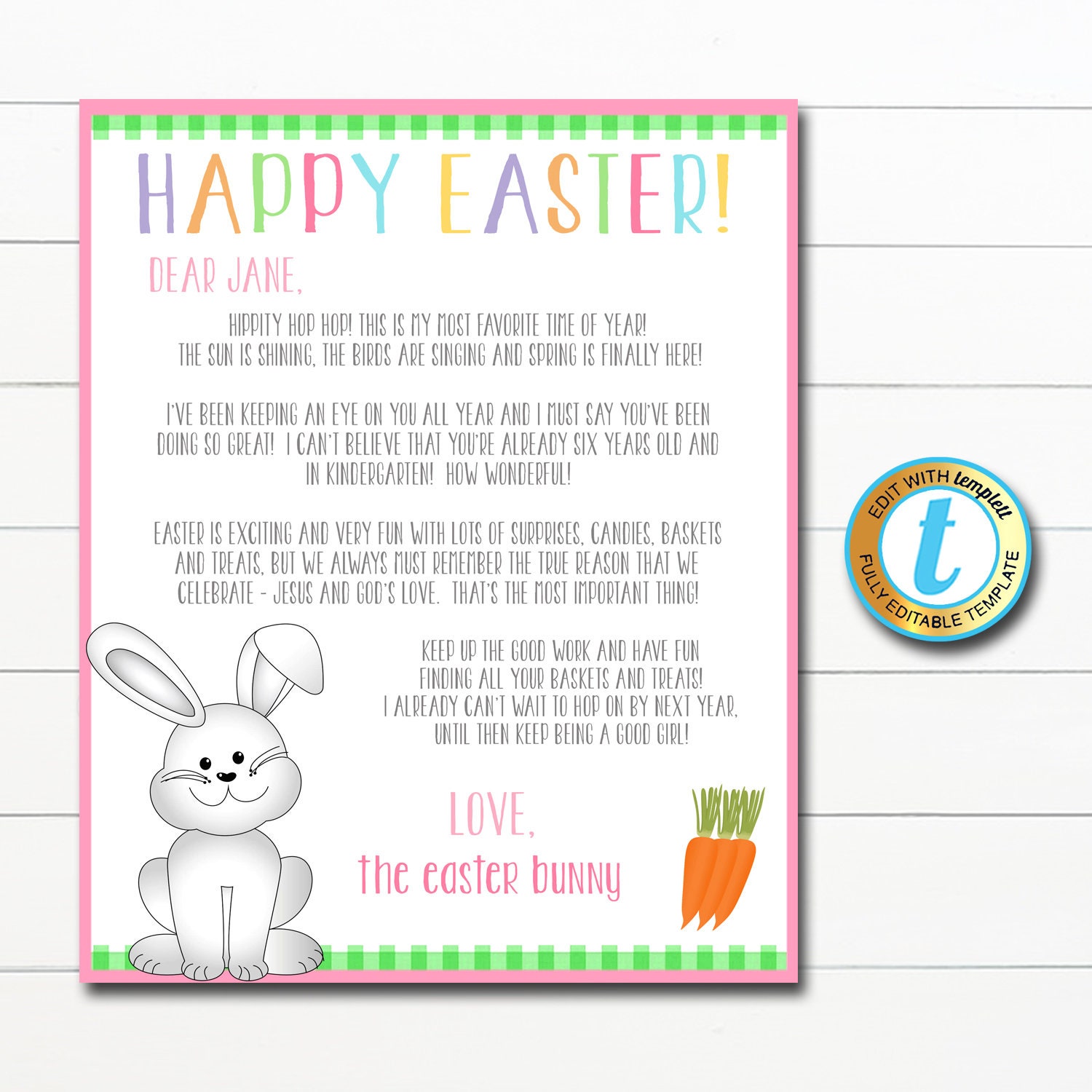 Lettre Du Lapin De Paques A Imprimer Lettre du modèle de lapin de Pâques imprimable Kids Easter - Etsy Canada
