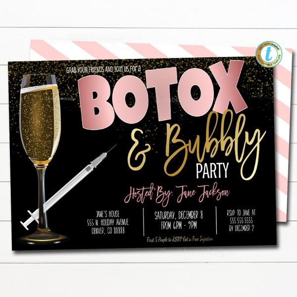 Botox Party Invitation, Botox and Bubbly Invite, Bachelorette Party Bridal Shower Ladies Night Invite, Cocktail Party Template Download